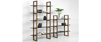 Barton: Dark Walnut | Shelves: Black