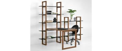 Barton: Dark Walnut | Shelves: Black